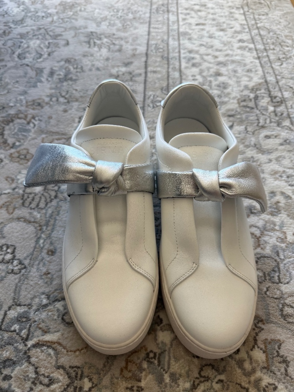 Alexandre Birman Bow White and Silver Sneakers